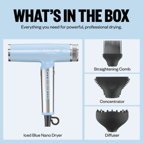 #BNTC9200LB BABYLISSPRO NANO LIGHT IONIC HIGH-SPEED DRYER (ICED BLUE)