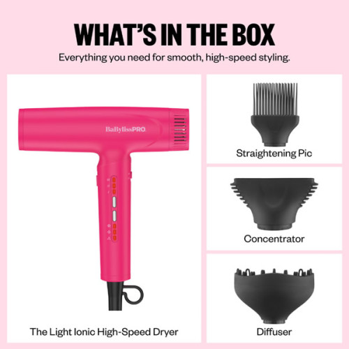 #BNTC9200HP BABYLISSPRO NANO LIGHT IONIC HIGH-SPEED DRYER (HOT PINK)