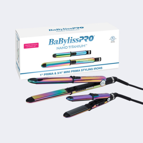 #BNTPK1RB BabylissPro Nano Titanium Iridescent Prima Styling Iron Combo