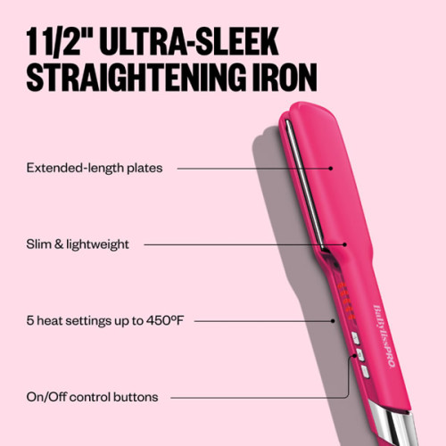 #BNT131THP BABYLISSPRO NANO TITANIUM ULTRA-SLEEK STRAIGHTENER 1.5" (HOT PINK)